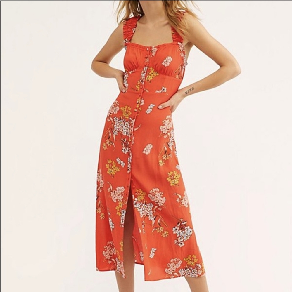 Free People M Scorpio Rising Midi Dress Red